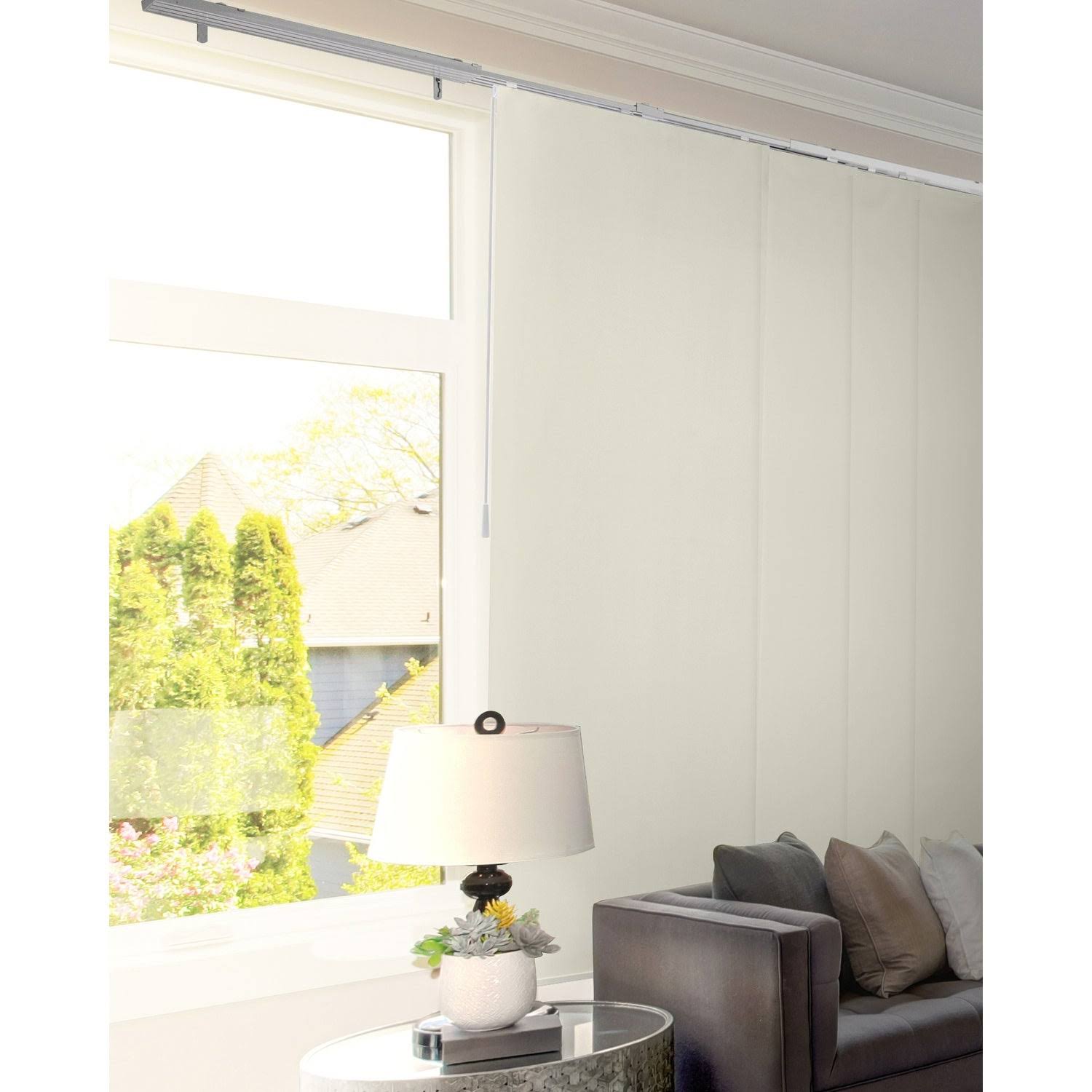 Chicology Blackout Adjustable Sliding Panel Track Blind, Up to 86 inchw x 96 inchh, Movie Night Ivory