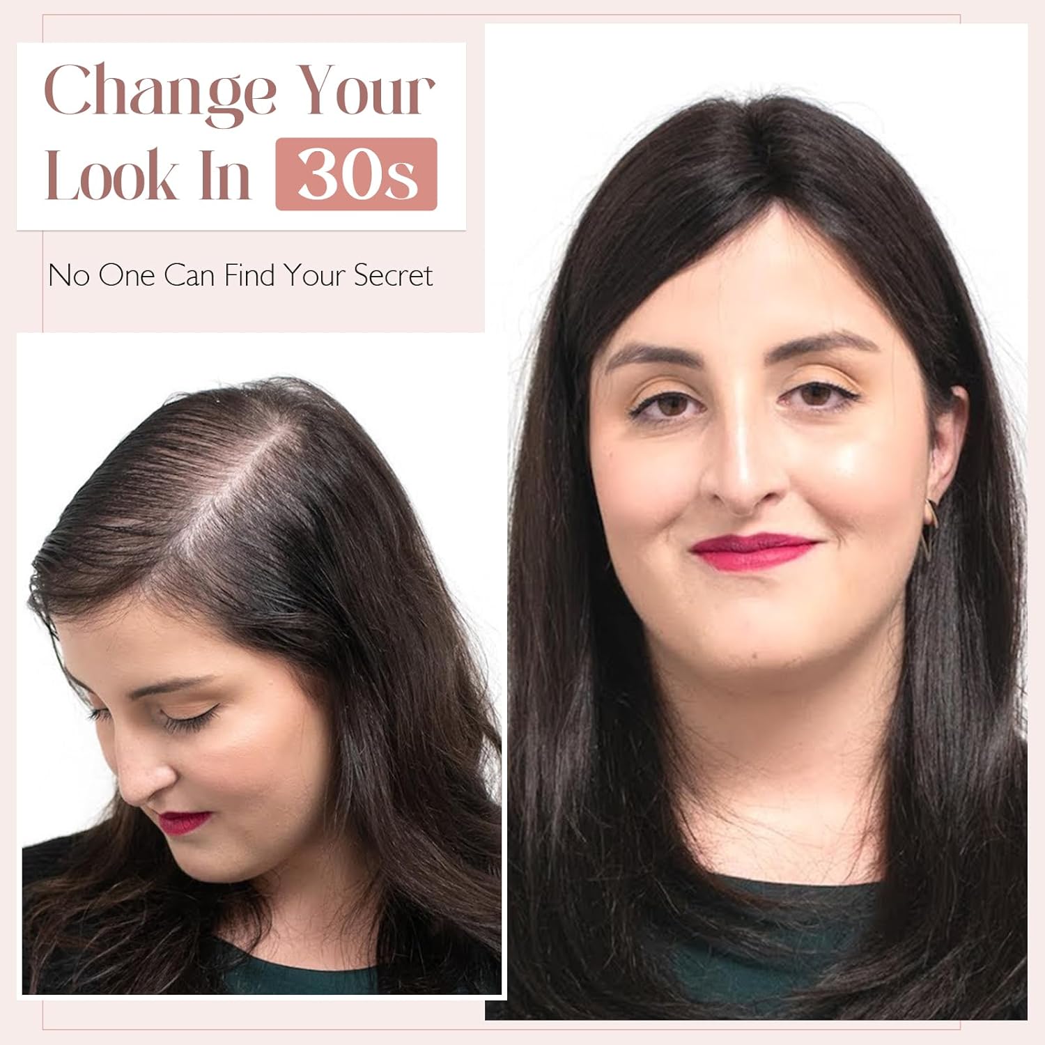 Hairro 100% Human Hair Topper Side Part without Bangs, Real Clip in Hair Hairpieces for Women, 3.94