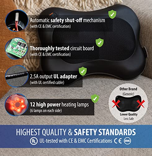 Zyllion Shiatsu Back and Neck Massager with Heat - Cordless Rechargeable 3D Kneading Deep Tissue Massage Pillow for Chair, Car, Muscle Pain Relief - Black (ZMA-13RB)