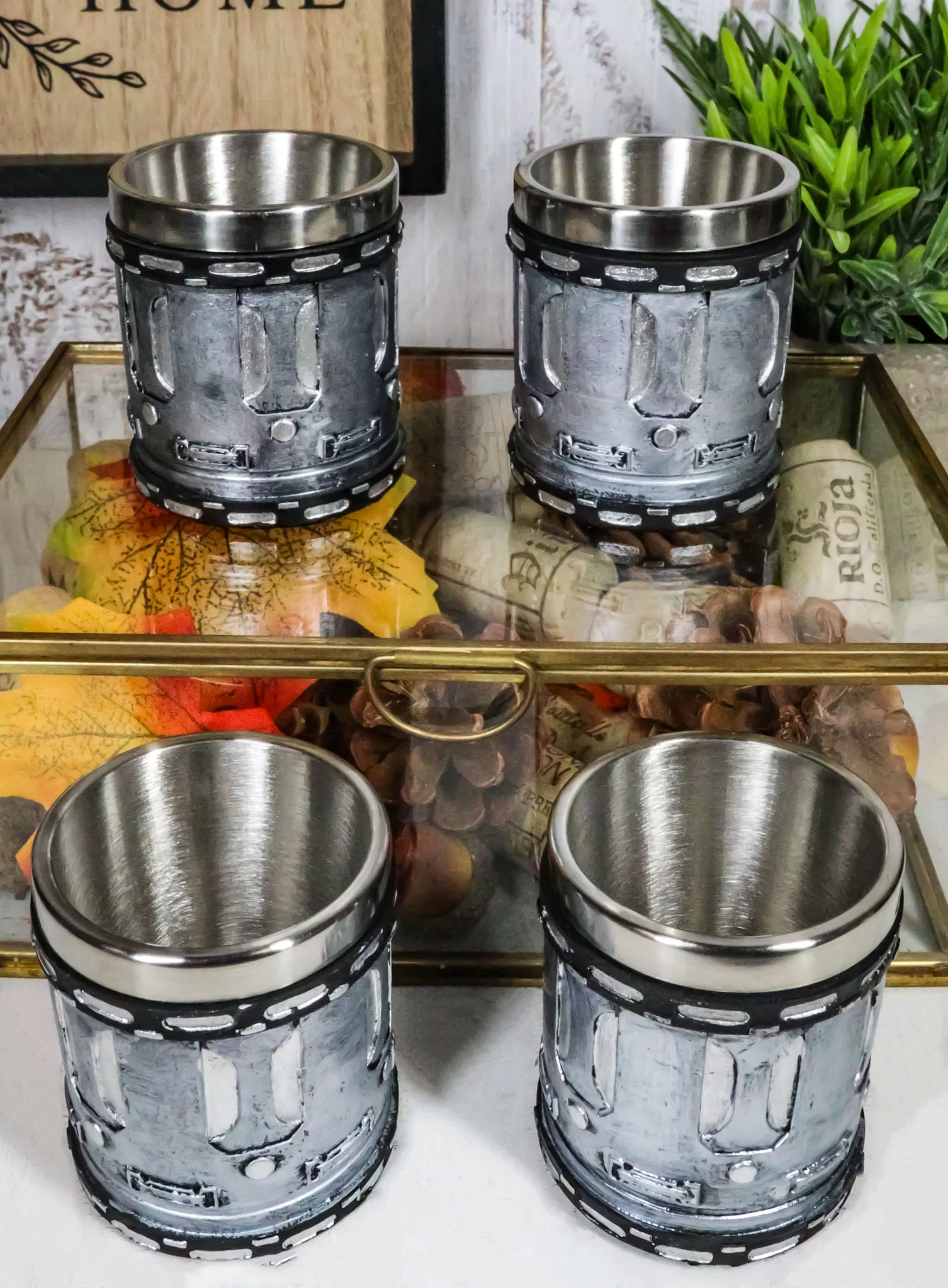 Western Novelty Revolver Pistol Gun Barrel Cylinder Shot Glass 2-Ounce Set of 4