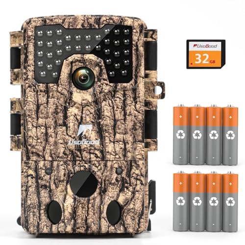 usogood Trail Camera,4K 36MP Game Camera with 8 Batteries&32GB Card,Trail Cameras with Night Vision Motion Activated Waterproof IP66, 120° Detection Angle,2.0”Screen Trail Cam for Wildlife Monitoring