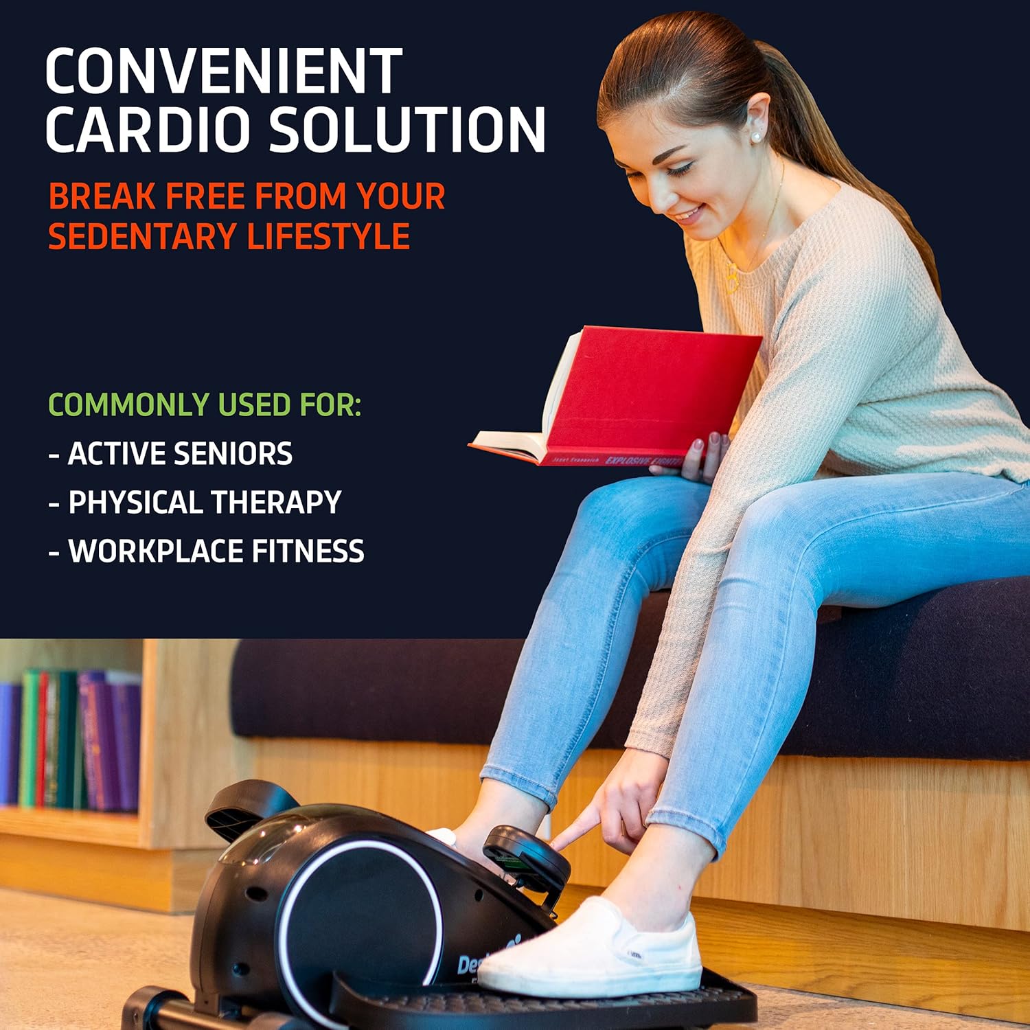 DeskCycle Ellipse Under Desk Elliptical Machine, Compact Mini Seated Elliptical Desk Exercise Equipment, Desk Cycle Pedal Exerciser, Black