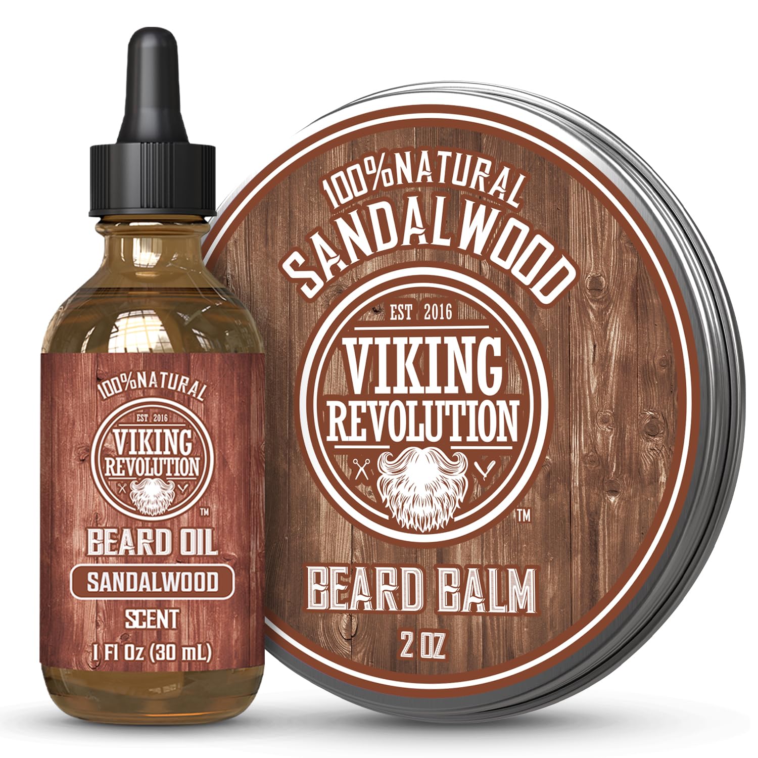 Viking Revolution Sandalwood Beard Balm for Men and Sandalwood Beard Oil Bundle - With Argan and Jojoba Oils - Soften and Moisturize your Beard