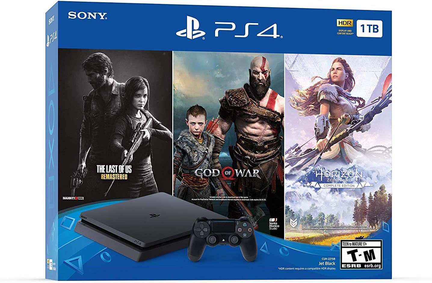 Newest Sony Playstation 4 PS4 1TB HDD Gaming Console Bundle with Three Games: The Last of Us, God of War, Horizon Zero Dawn, Included Dualshock 4 Wireless Controller