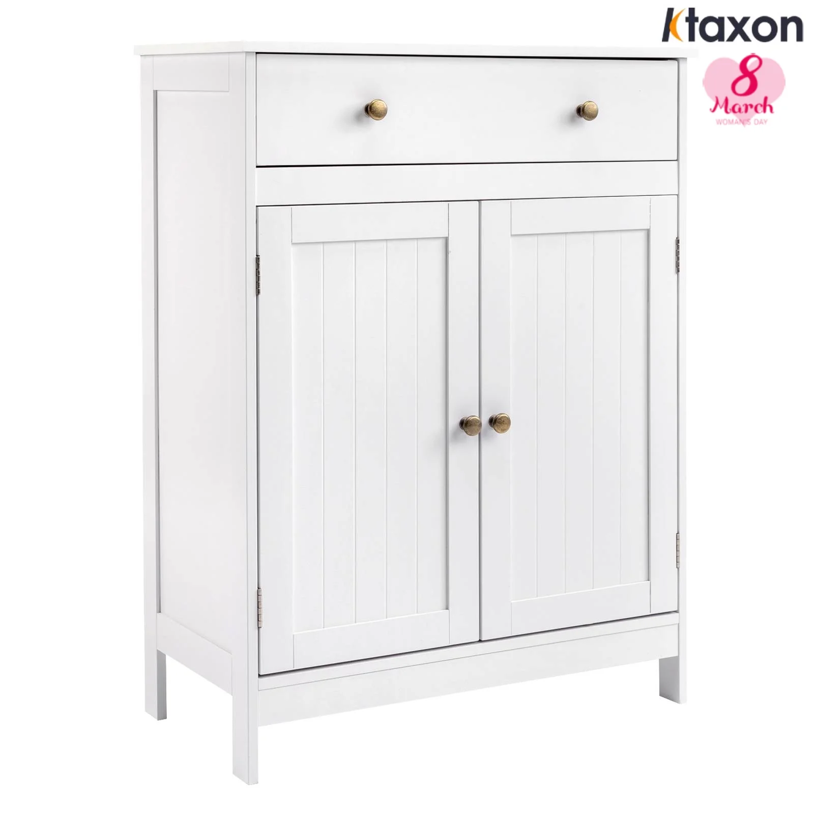 Ktaxon Bathroom Floor Cabinet, Freestanding Storage Cabinet Organizer Unit with Drawer and 2 Doors Cupboard, White