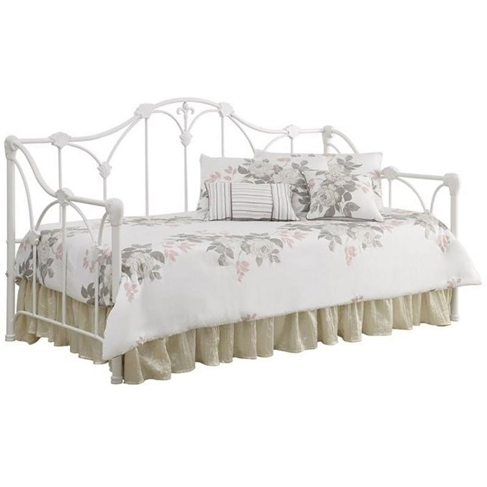 Bowery Hill Traditional Metal/Steel Tubing Twin Floral Daybed in White