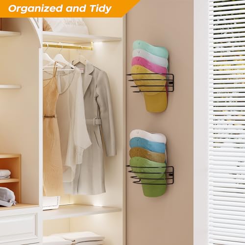 4 Pack Hat Rack Adhesive Hat Hanger for Wall Hold Up to 60 Hats, Hat Organizer for Baseball Caps, Hat Storage Display Hat Holder for Door Closet