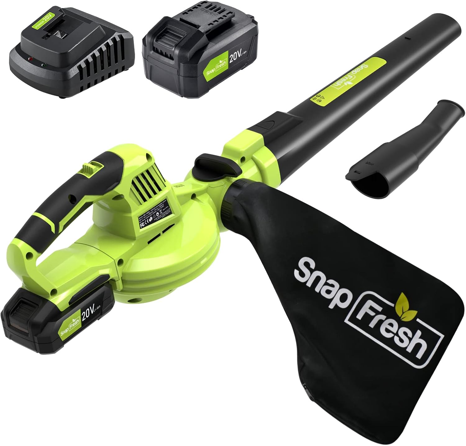 SnapFresh 20V Cordless Leaf Blower -120 MPH Electric Leaf Blower with 4.0Ah Battery and Charger, Two Adjustable Speeds, Battery Powered Leaf Blower Lightweight for Blowing Leaf/Snow/Pet Hair