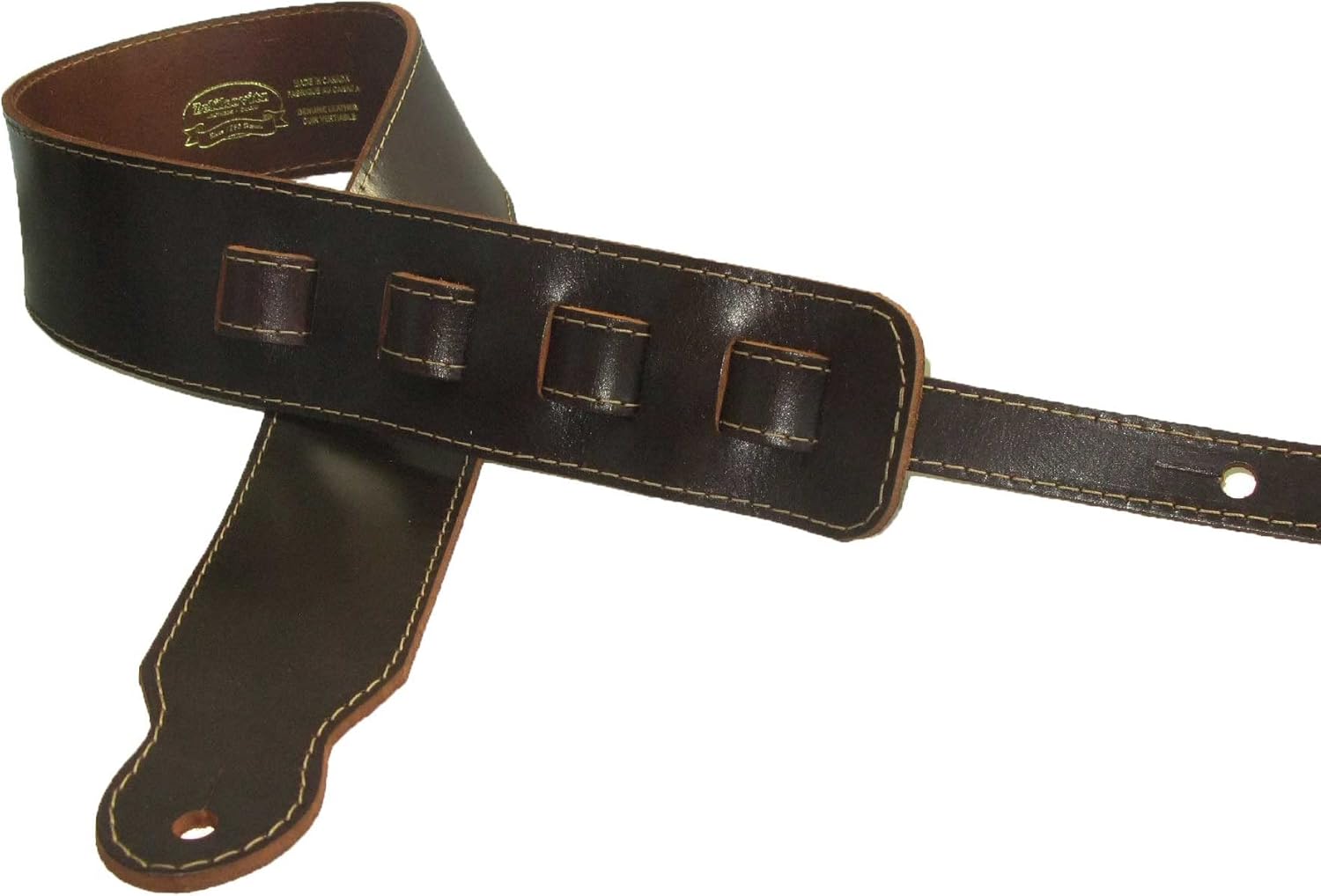 Zelikovitz Mahogany Handmade Adjustable Guitar Strap II Full Grain Buffalo Leather Stitched Edges