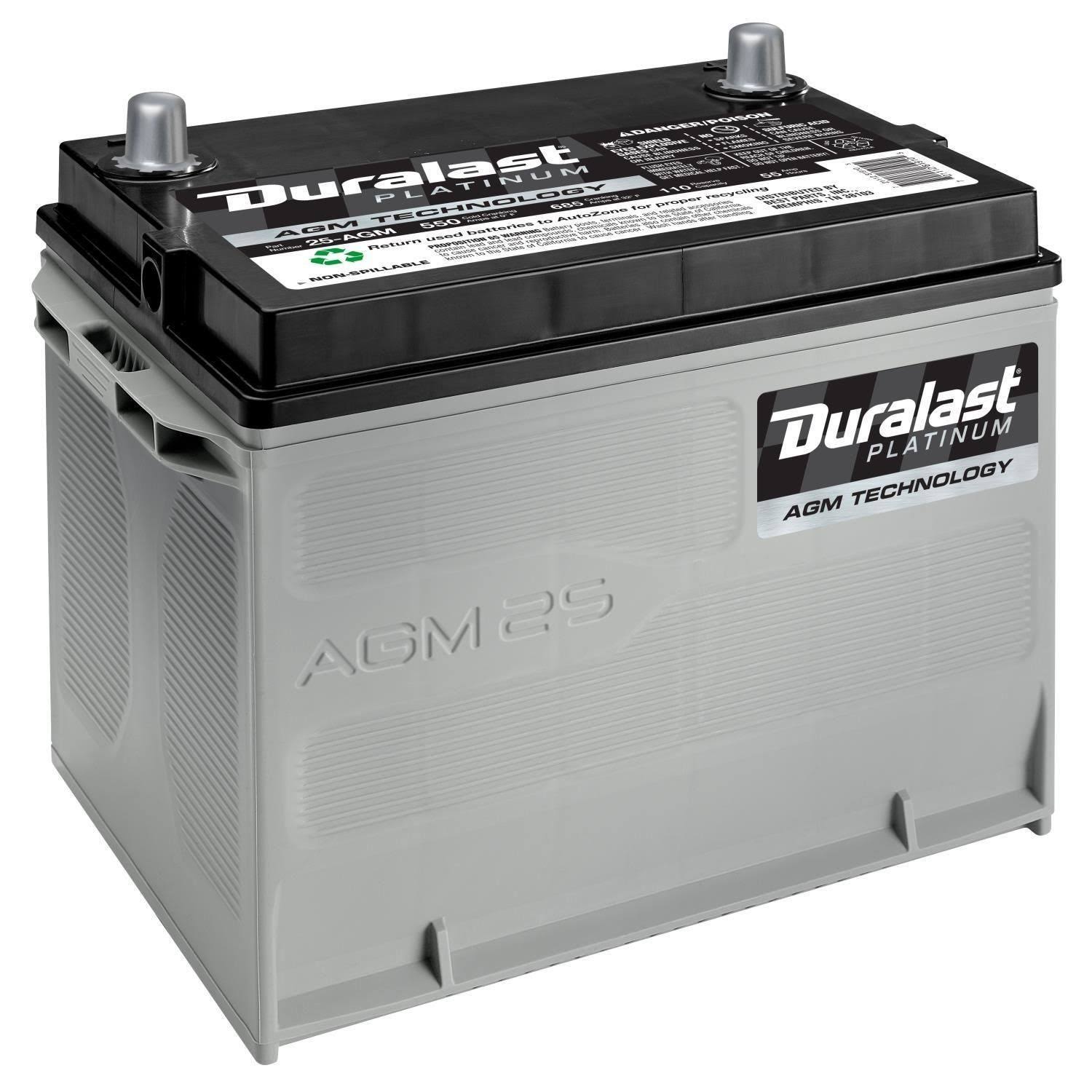 Duralast Platinum Battery 25-AGM, Group Size 25, 550 CCA