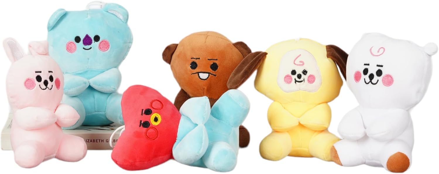 BTS Bt21 Pack of 6 Stuffed Toys - Adorable Plushies for Fans of All Ages - Complete Collectible Set Featuring Your Favorite Members (6 Inch Each)