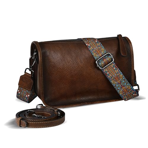 HESHE Crossbody Bag for Women Leather Hobo Purse Trendy Lightweight Boho Shoulder Bag with Two Straps Designer Cross Body Bag