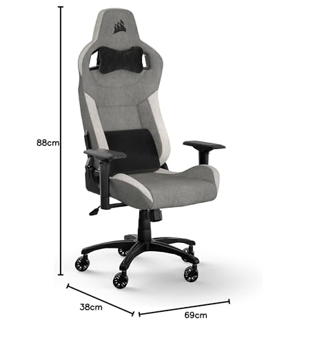 Corsair T3 Rush Fabric Gaming Chair (2023) – Racing-Inspired Design – Soft Fabric Exterior – Padded Neck Cushion – Memory Foam Lumbar Support – Adjustable Seat Height – Charcoal