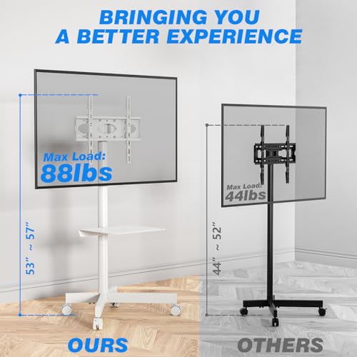 Rfiver Mobile TV Cart for 23-60 Inch LCD LED Flat Panel Curved Screen TVs up to 88 lbs, Height Adjustable Shelf Rolling Floor Stand with Wheels as a Movable Portable Stand, Max VESA 400x400mm