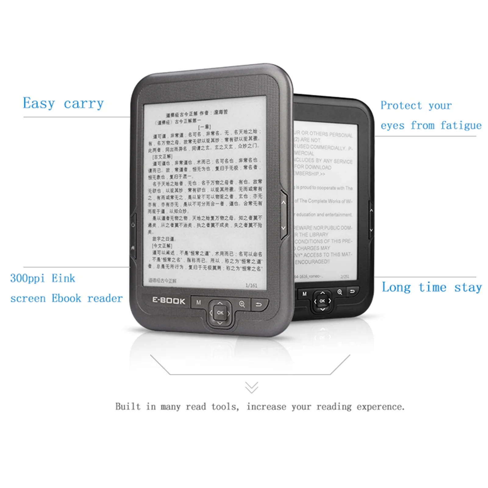 Aibecy High clear Ink Screen Ereader Devices Ebook Reader, Double RAM, Rich Functions, Freely Adjustable Fonts, 1024*768 Resolution, Targeting Computer and Network Users