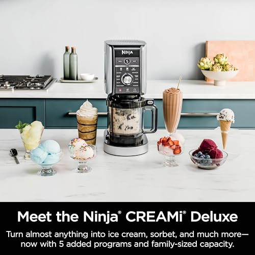 Ninja NC501 CREAMi Deluxe 11-in-1 Ice Cream & Frozen Treat Maker with 2 XL Family Size Pint Containers, Silver (Renewed)