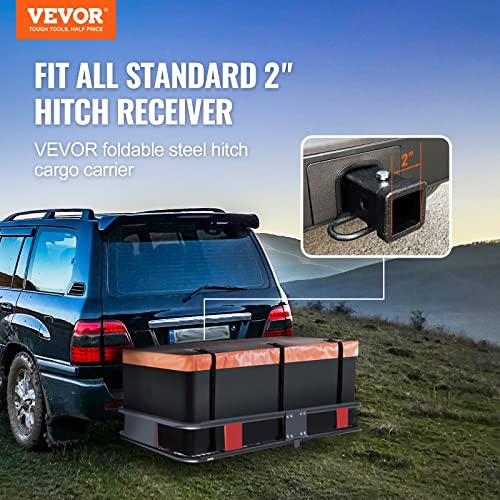 VEVOR 60x24x6 Folding Hitch Carrier - 500lb Capacity Cargo Basket & Waterproof Bag, Fits 2