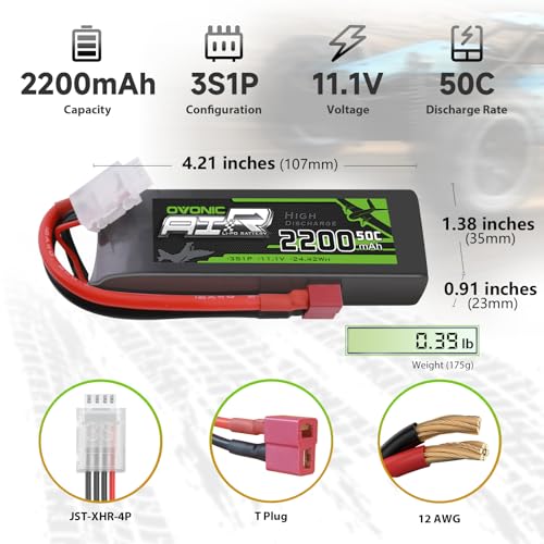 OVONIC 3S Lipo Battery 50C 2200mAh 11.1V Lipo Battery with Dean-Style T Connector for RC Airplane Quadcopter Helicopter FPV Drone