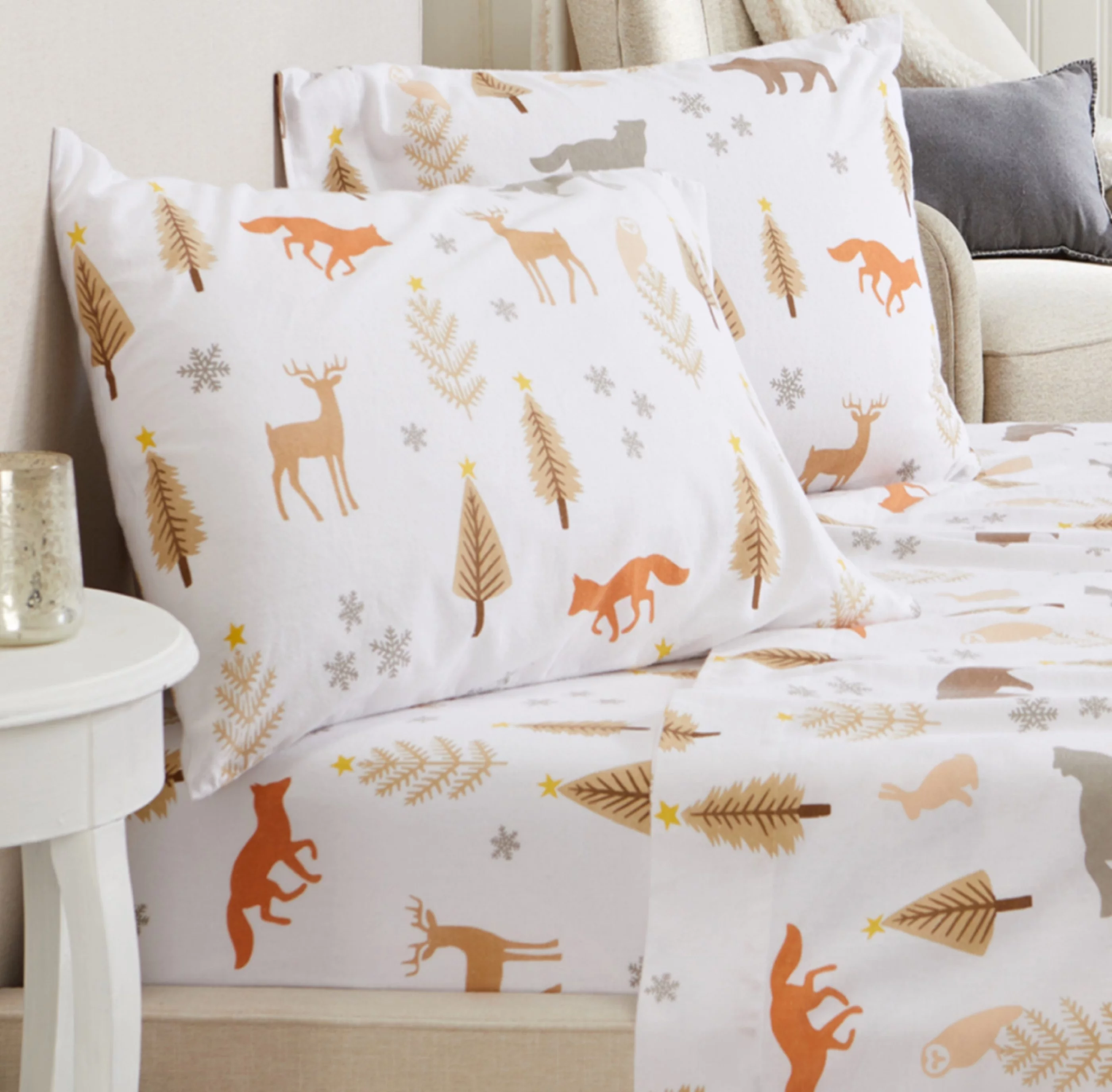 Great Bay Home Turkish Cotton Printed Flannel Sheet Set (Full, Roaming Animals)