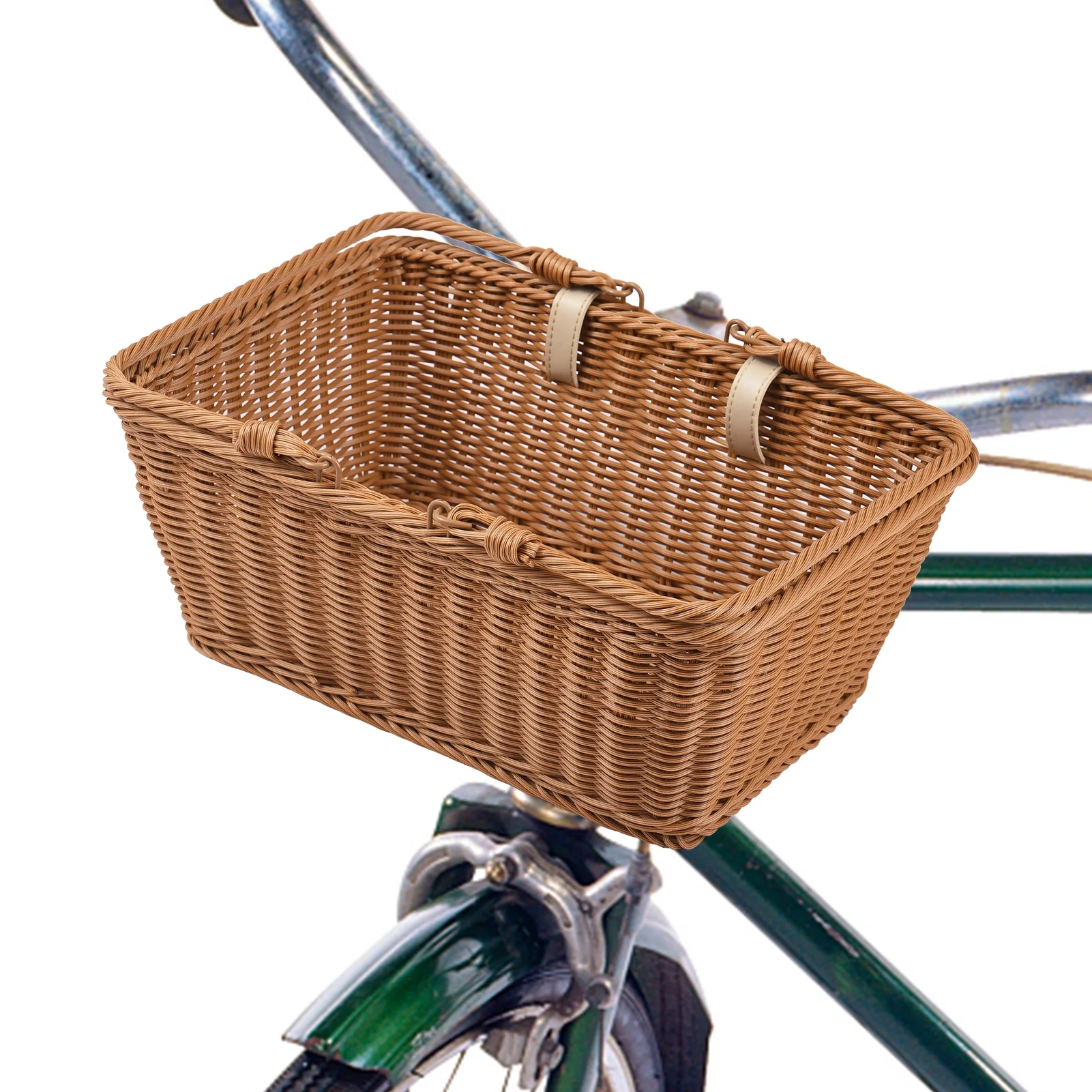 Dazzduo Bicycle basket,Handlebar Bike Wicker Bike Hand-Woven Bike Wicker -Have Picnic Handlebar Tubbek Woven Essential Bike Cousopo -Have Picnic Leather Bike Women Wicker Leather Bike