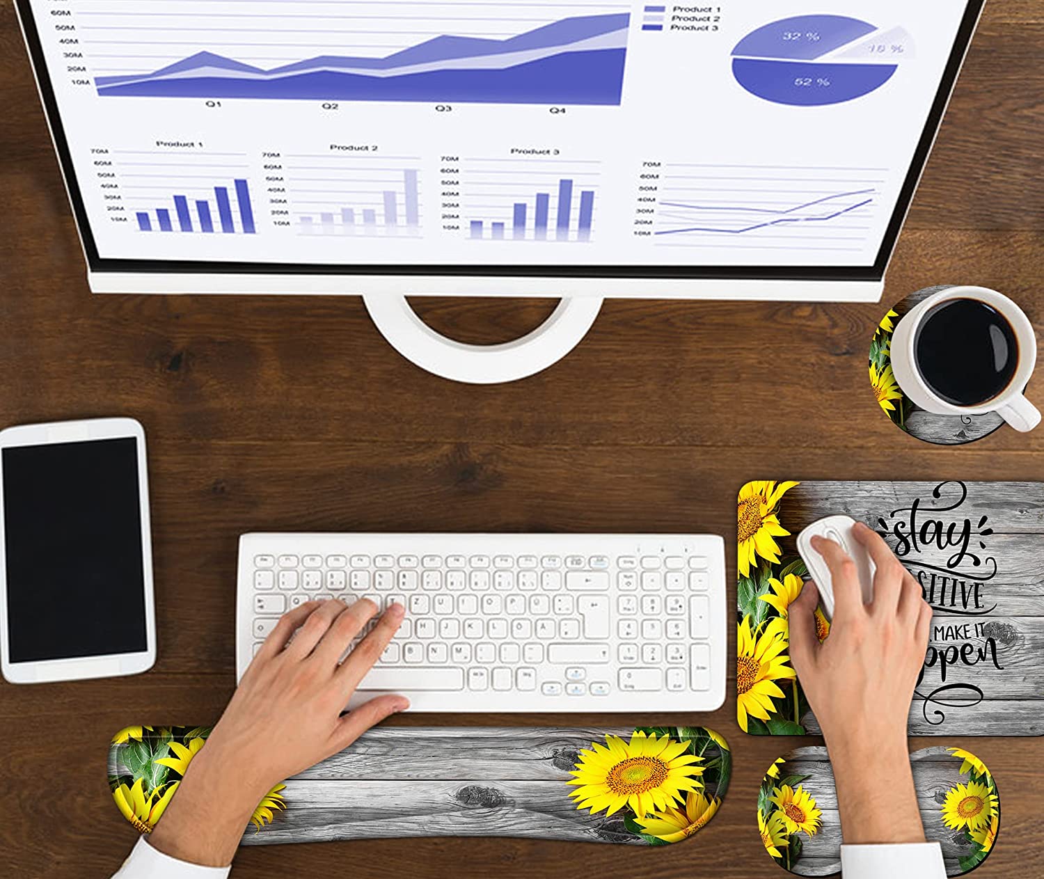 Keyboard Wrist Rest + Mouse Pad + Mouse Wrist Rest Support + Coaster Set, Ergonomic Memory Foam Mouse and Keyboard Pad