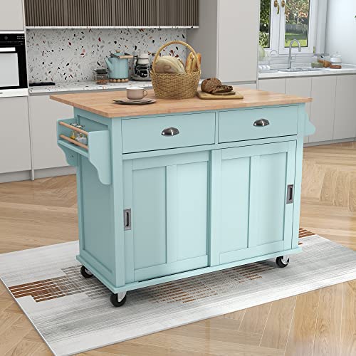 Kitchen Island Cart on Wheels，Rolling Kitchen Island with Drawers and Storage Cabinet (Black)