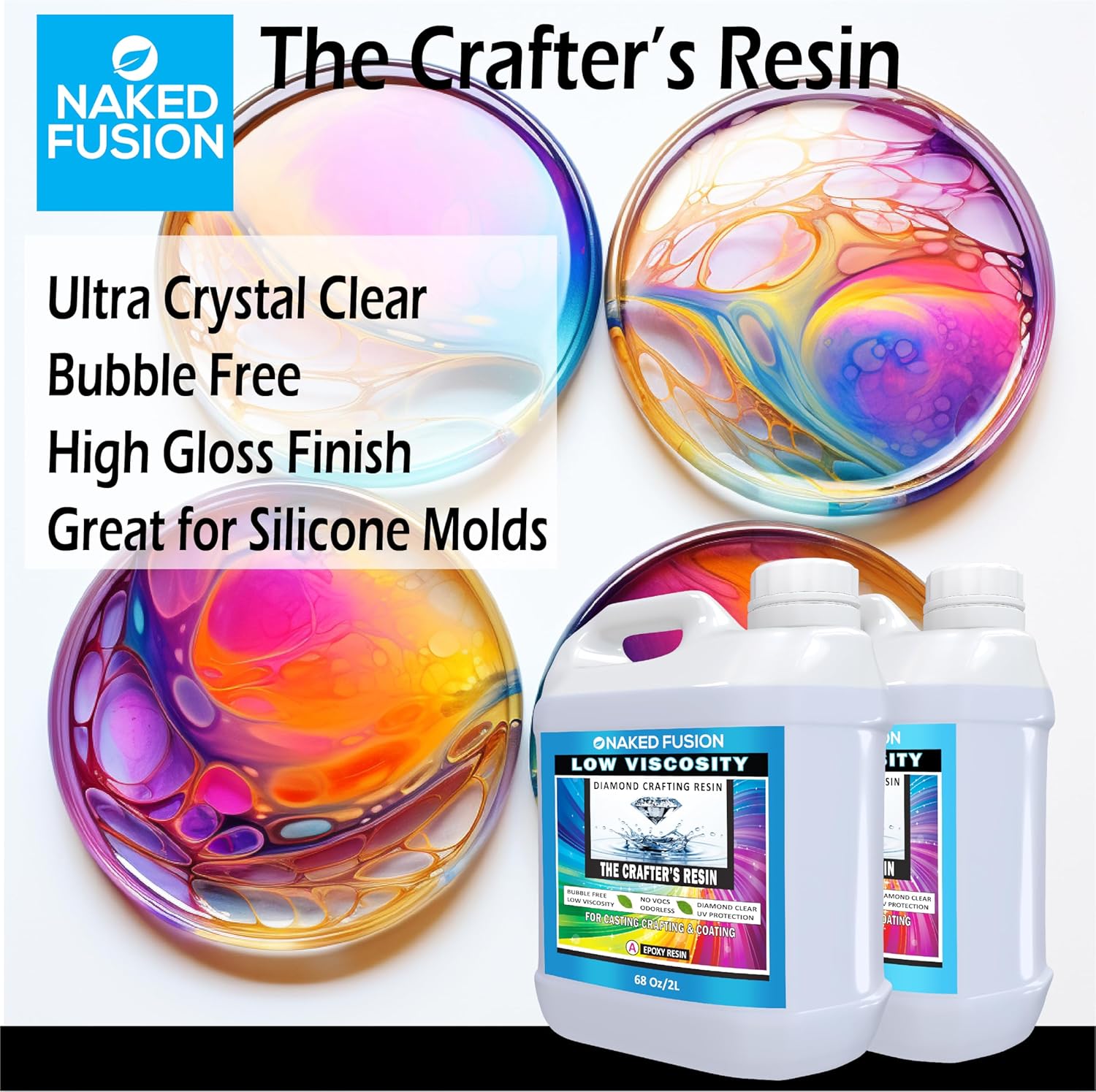 Epoxy Resin 80 OZ KIT- Craft Art Resin -The Crafters Resin Crystal Clear Casting, Silicone Molds, Flowers, DIY, Art, Wood, River Table, Countertop, Food Safe, Non-Toxic- Heat Resistant