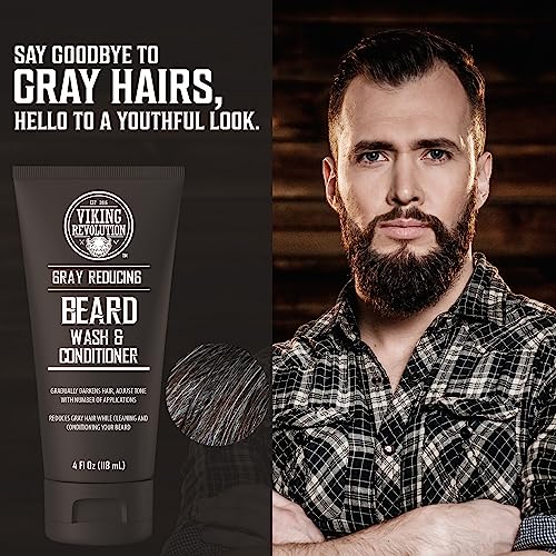 Viking Revolution Mens Beard Dye for Men Dark Brown - Grey Reducing Shampoo Beard Coloring for Men - Mens Beard Color Mustache Dye for Men - Grey Reducing Beard Wash and Conditioner -3 Pack Dark Brown