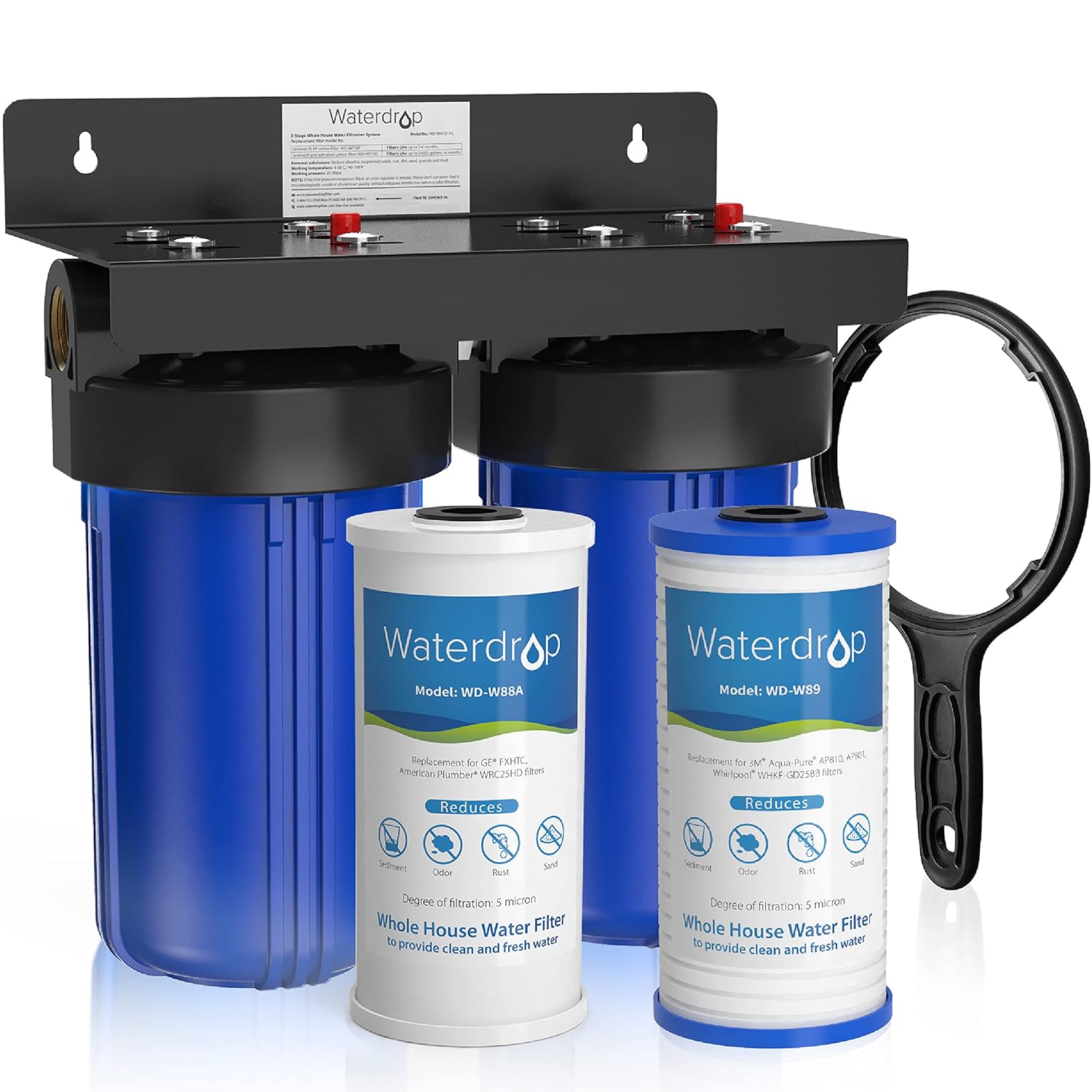 Waterdrop Whole House Water Filter System, with Carbon Filter and Sediment Filter, 5-stage filtration, Highly Reduce Lead, Chlorine, Odor and Taste, 2-Stage 5 Micron WD-WHF21-PG, 1