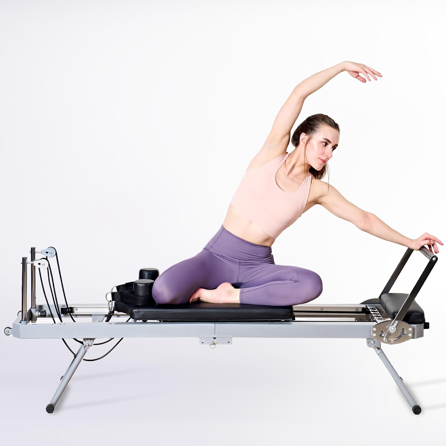 DlandHome Pilates Reformer Machine, Foldable Pilates Machine Equipment for Home, Foldable Reformer Pilates for Beginner, Up to 330lbs, Black