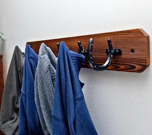 Rustic Coat Rack Wall Mount with Horseshoe Hooks | 36.5