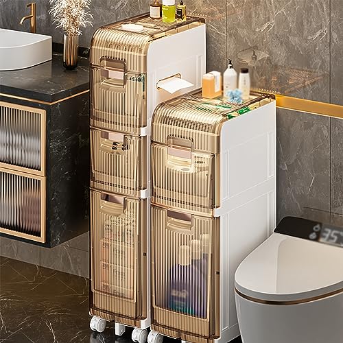 Towel Storage Unit Waterproof Bathroom Cabinets with Wheels, Bathroom Storage Units with 2/3/4 Storage Drawers, Free-standing Floor Cabinets, Corner Organizer Cupboard for Bedroom Kitchen Hallway