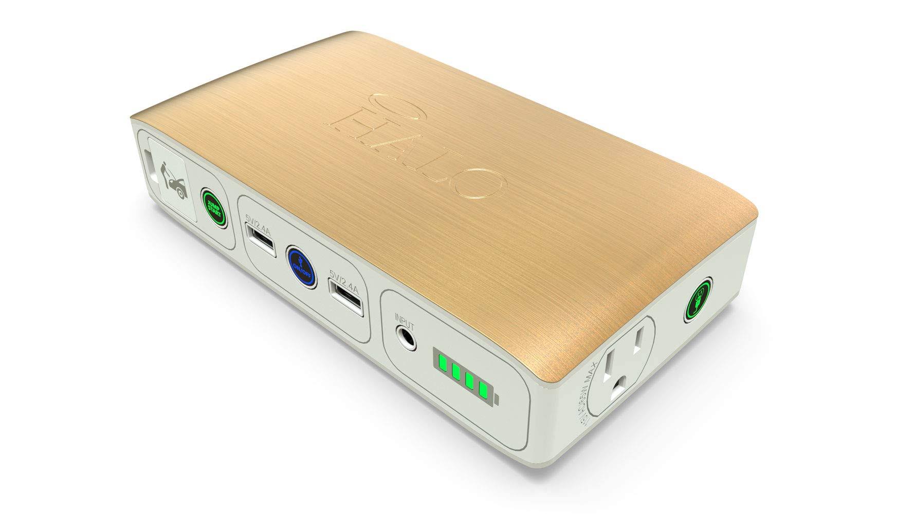 Halo Bolt 58830 mWh Portable Phone Laptop Charger Car Jump Starter with AC Outlet and Car Charger (Gold)