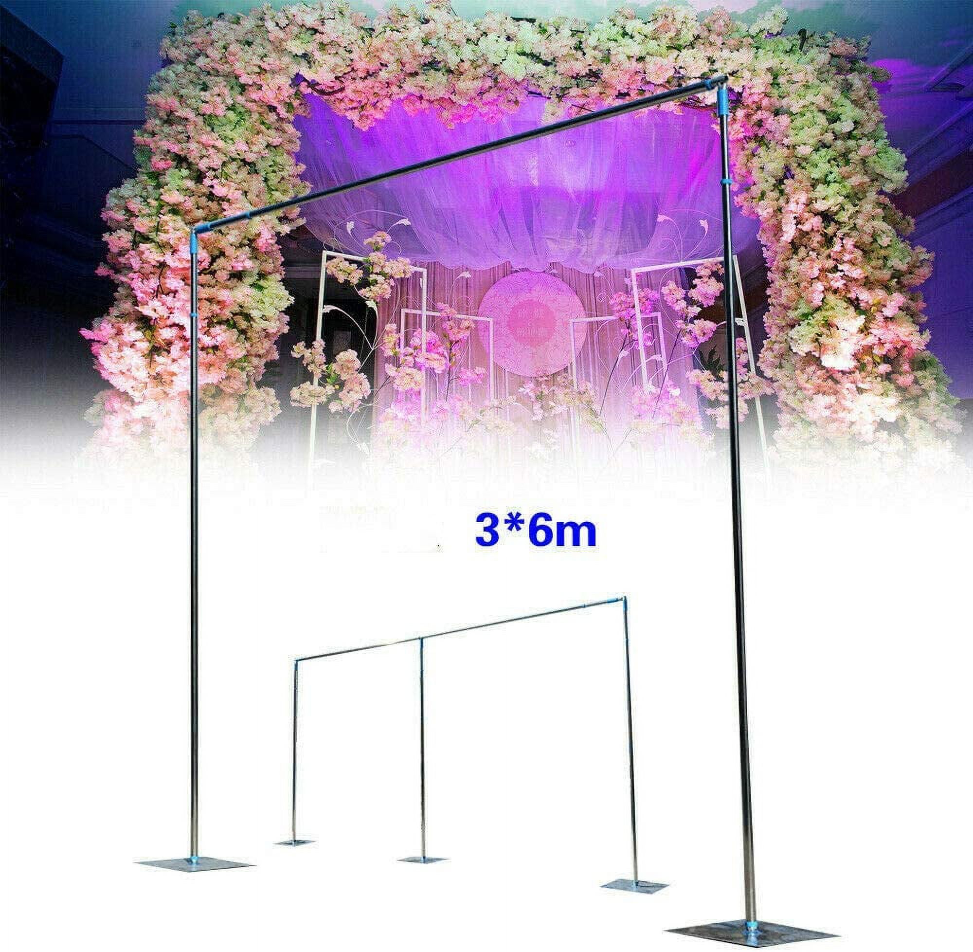 Miumaeov 3x6m Adjustable Curved Pipe and Drape Backdrop Support Kit, Backdrop Stand Pipe Kit or Room Divider Kit Curtain Frame Telescopic Pole Pole Column Kit Stainless Steel for Wedding Party