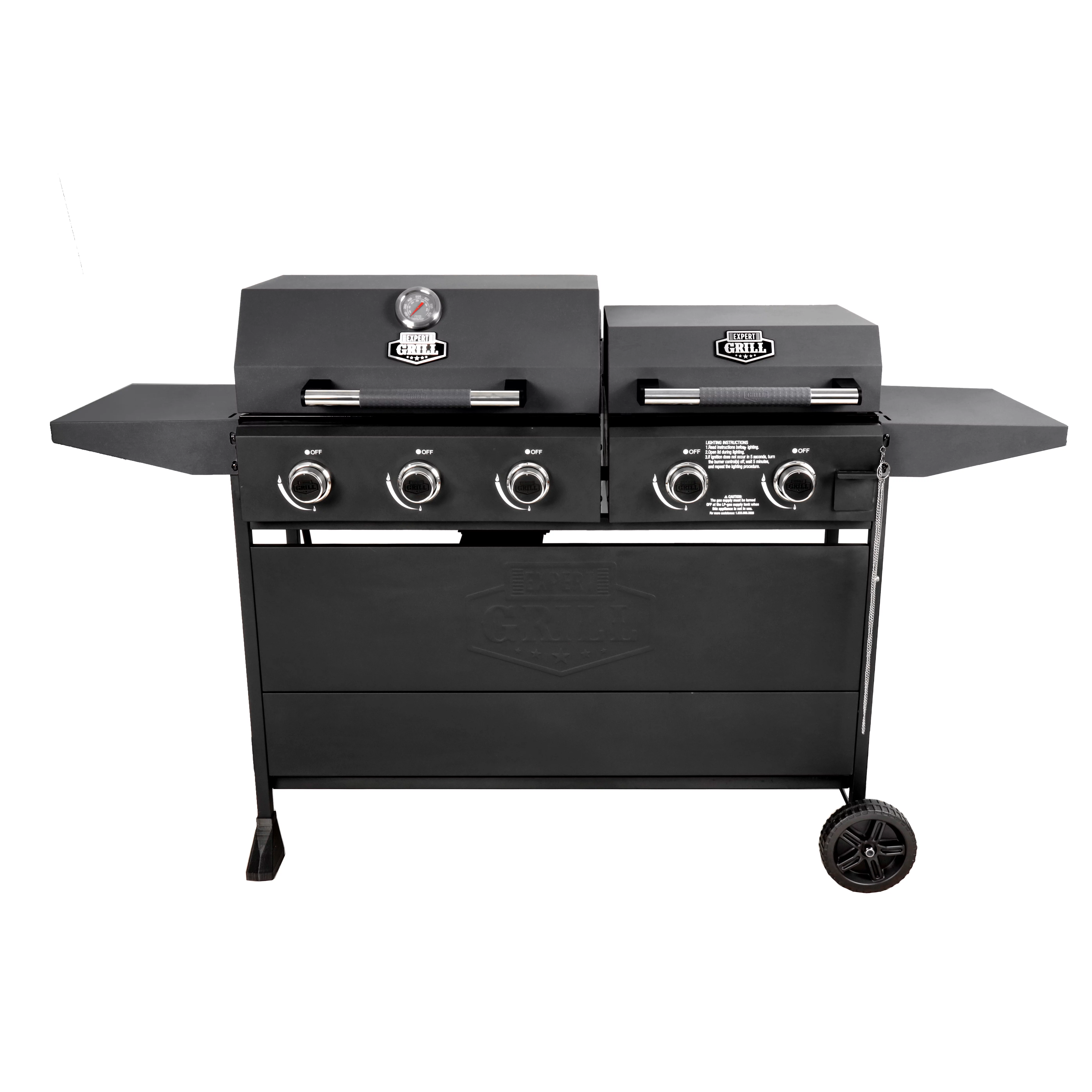 Expert Grill 5 Burner Combination Propane Gas Grill and Propane Griddle Grill, Black