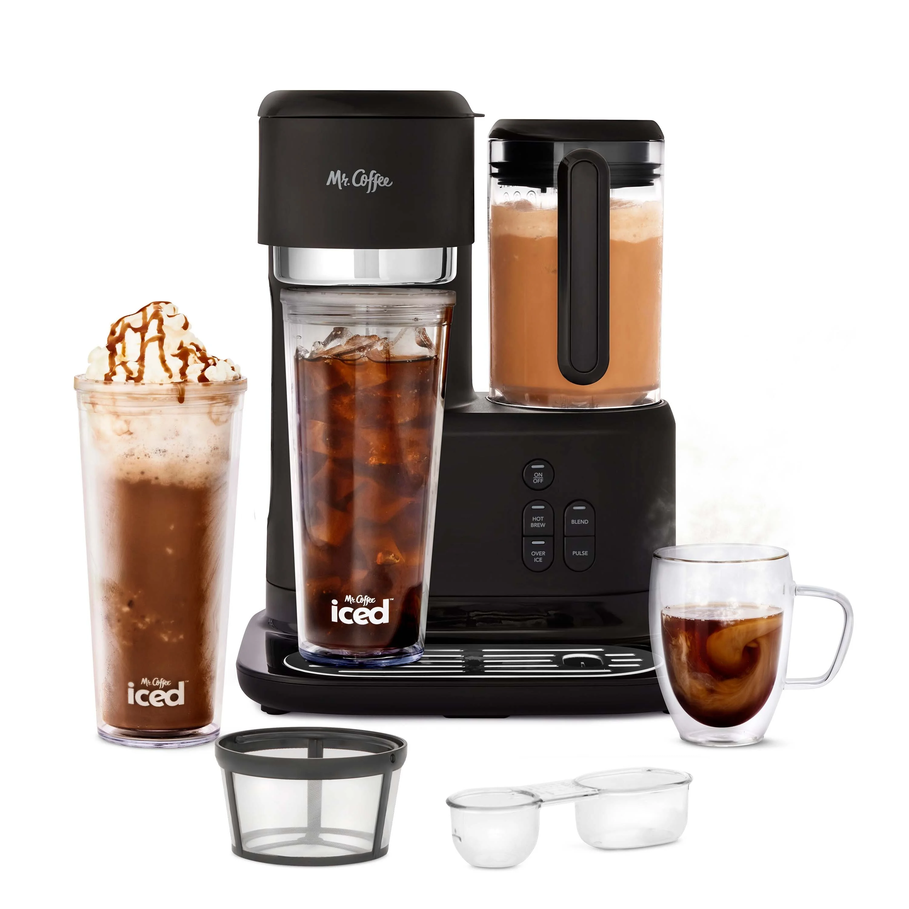 Mr. Coffee Single-Serve Iced and Hot Coffee Maker & Blender with 2 Tumblers