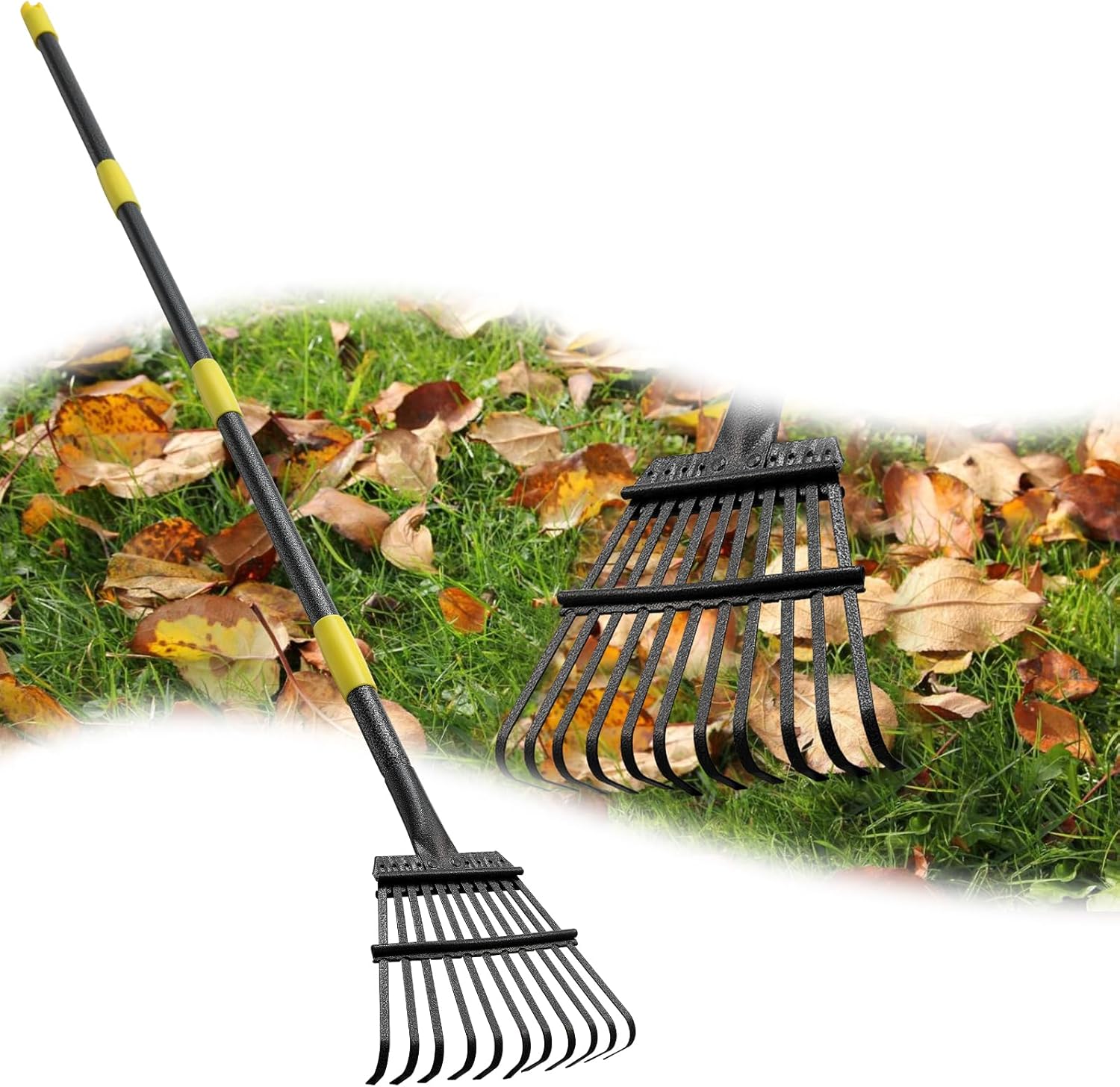 Rake, 60 Inch Long Handle, 8.5 Inch Wide Small Rake for Leaves, Metal Garden Rake Heavy Duty Yard Leaf Rake for Kids Lawn with Long Handle, Garden Leaf Rake for Debris Leaves