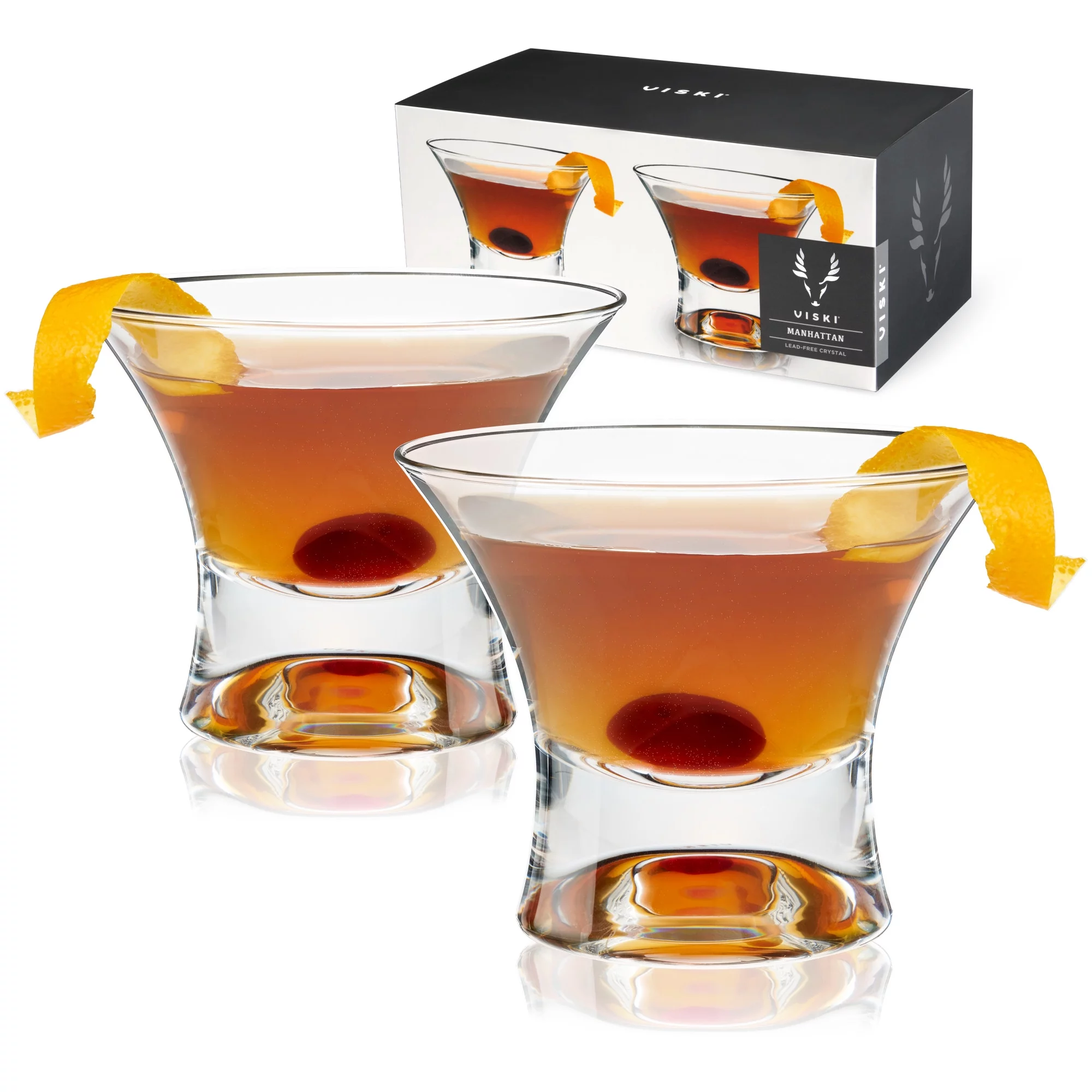 Viski Heavy Base Crystal Manhattan Glasses - Cocktail Glass Gift Set