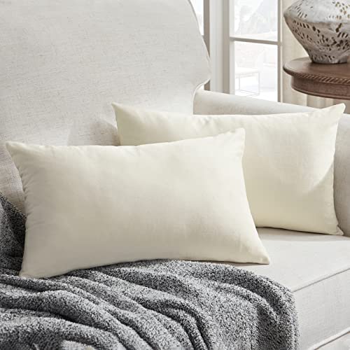 Homelike Moment Throw Pillow Covers Pack of 2, 22x22 Decorative Couch Pillow Cover Square White Velvet Pillow Cases with Invisible Zipper Soft Solid Farmhouse Cushion Cases for Sofa Bed Living Room