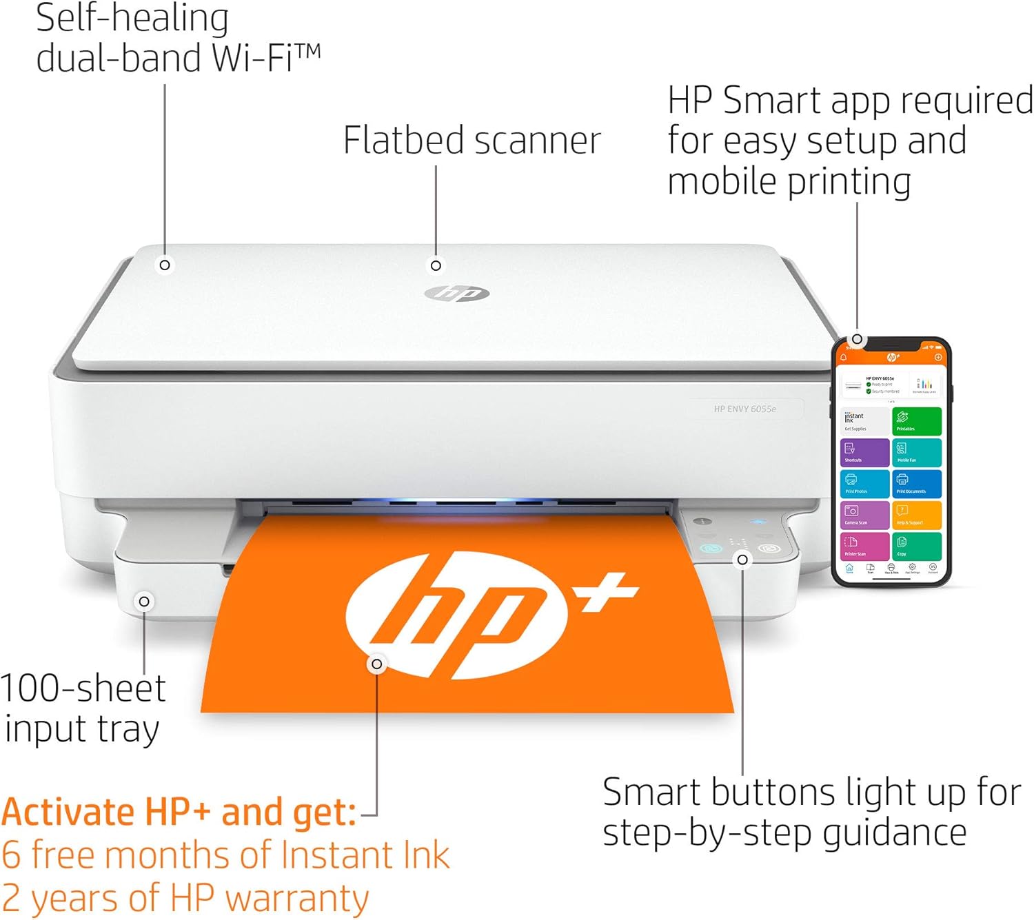 HP ENVY 6055e All-in-One Wireless Color Printer, with bonus 6 months free Instant Ink with HP+ (223N1A)