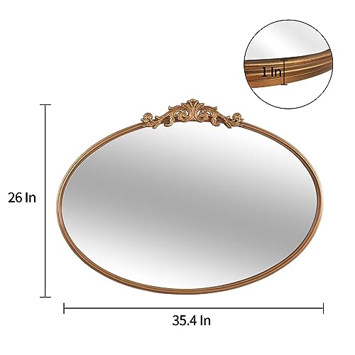 Wall Mirror Window Decorative Traditional Vintage Ornate Baroque Mirrors Antique Arched Farmhouse for Living Room Bedroom Entryway Bathroom Vanity (24 * 36 * 1.2, Gold)