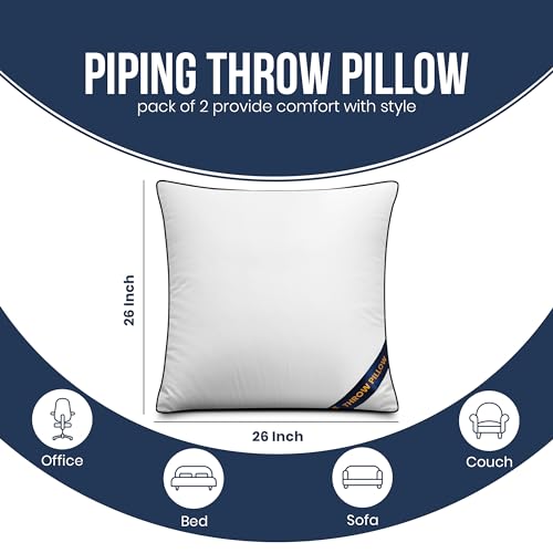 Utopia Bedding Throw Pillow Inserts (Pack of 2, White), 18 x 18 Inches Decorative Indoor Pillows for Sofa, Bed, Couch, Cushion Sham Stuffer