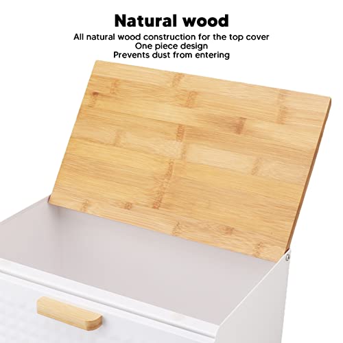 IUIBMI Wooden Bread Box Vintage Heavy Duty Large Capacity Bread Storage Bin with Lid Bread Storage Container for Kitchen Countertop Home Shop Office(White)
