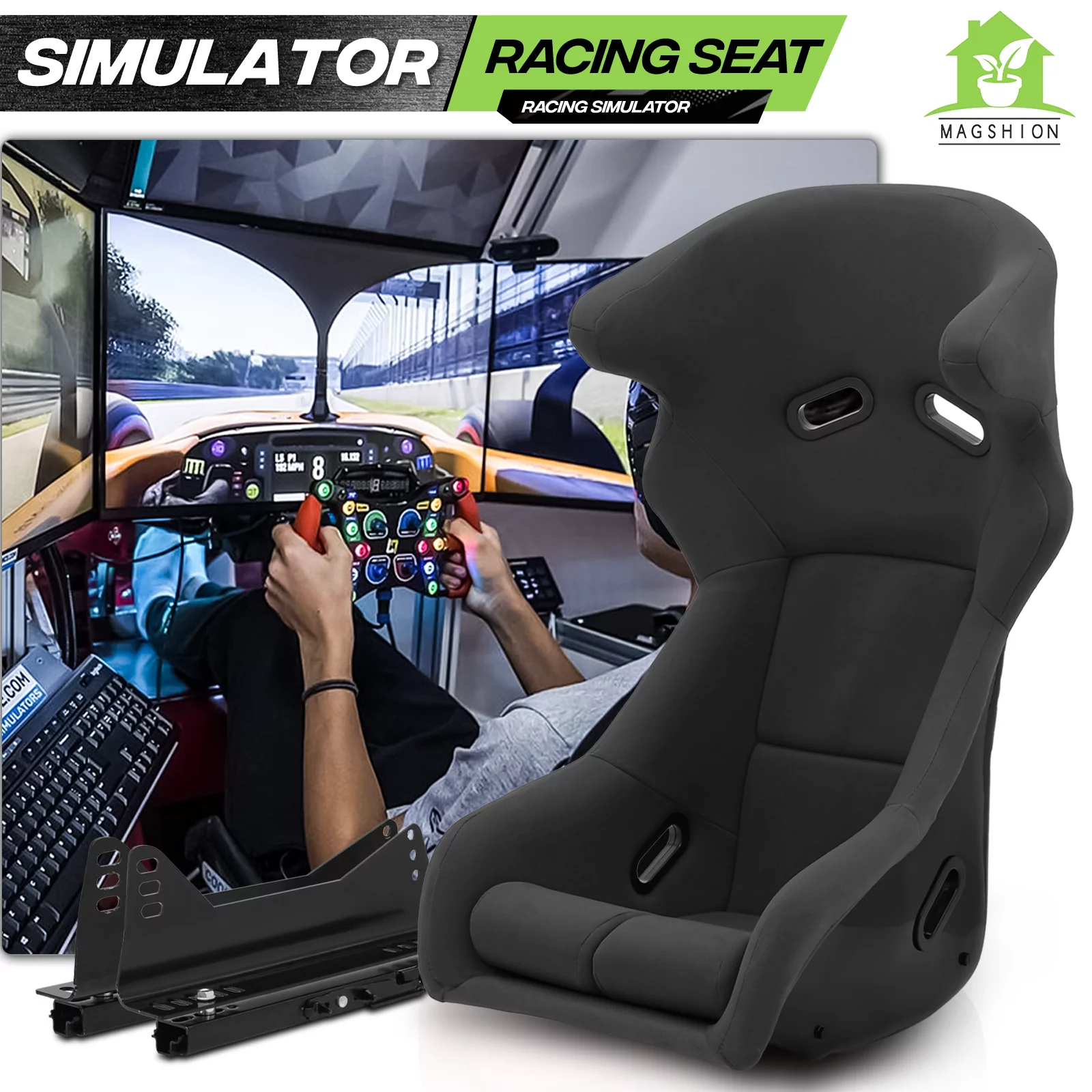 Magshion Racing Bucket Seat, Racing Simulator Game Seat with Adjustable Slide & Angle, Racing Seat for Racing Simulator Cockpit Wheel Stand, Black