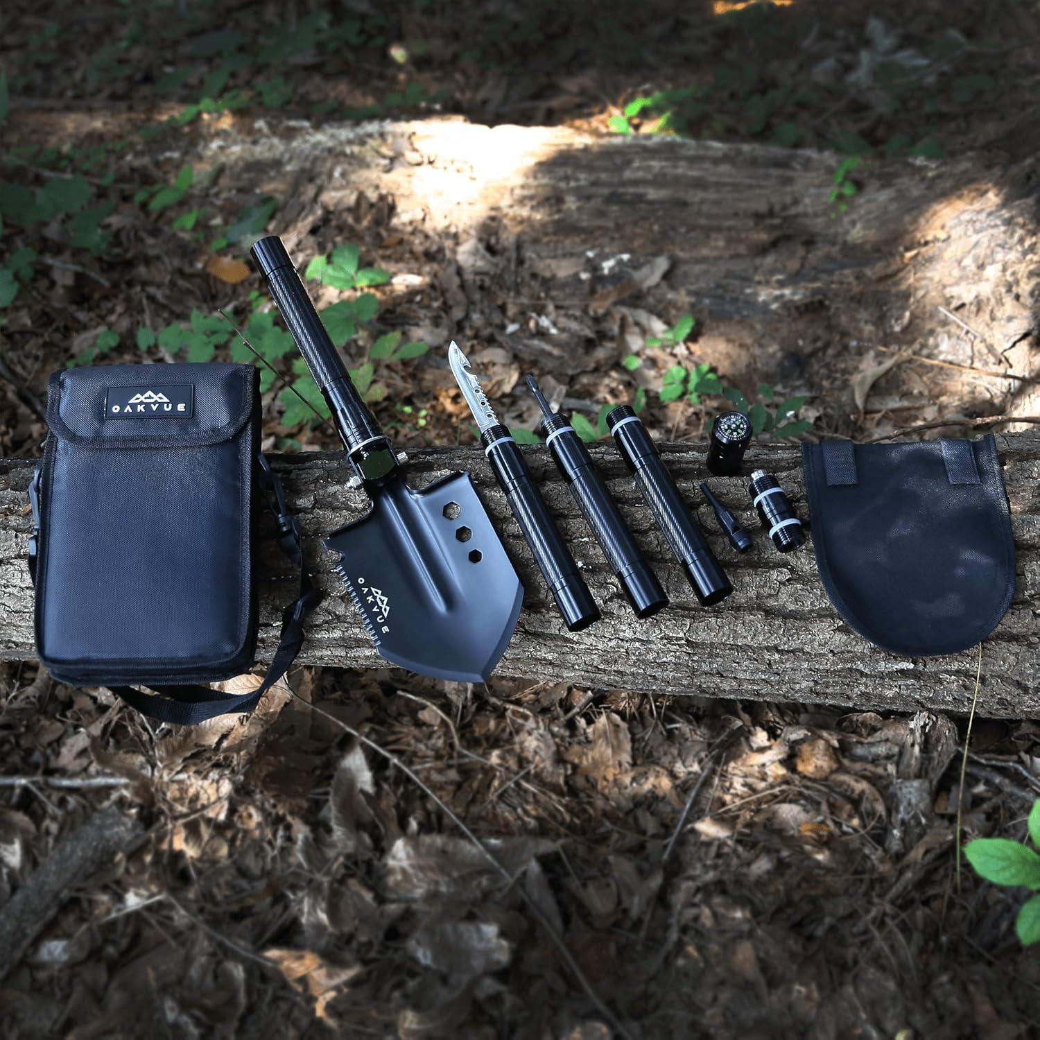 OAKVUE Survival Shovel Multitool with Tactical Shovel Carry Pouch, Camping Shovel - 180 Degree Folding Shovel High Carbon Steel Survival Tool for Backpacking, Hiking, Car Emergency