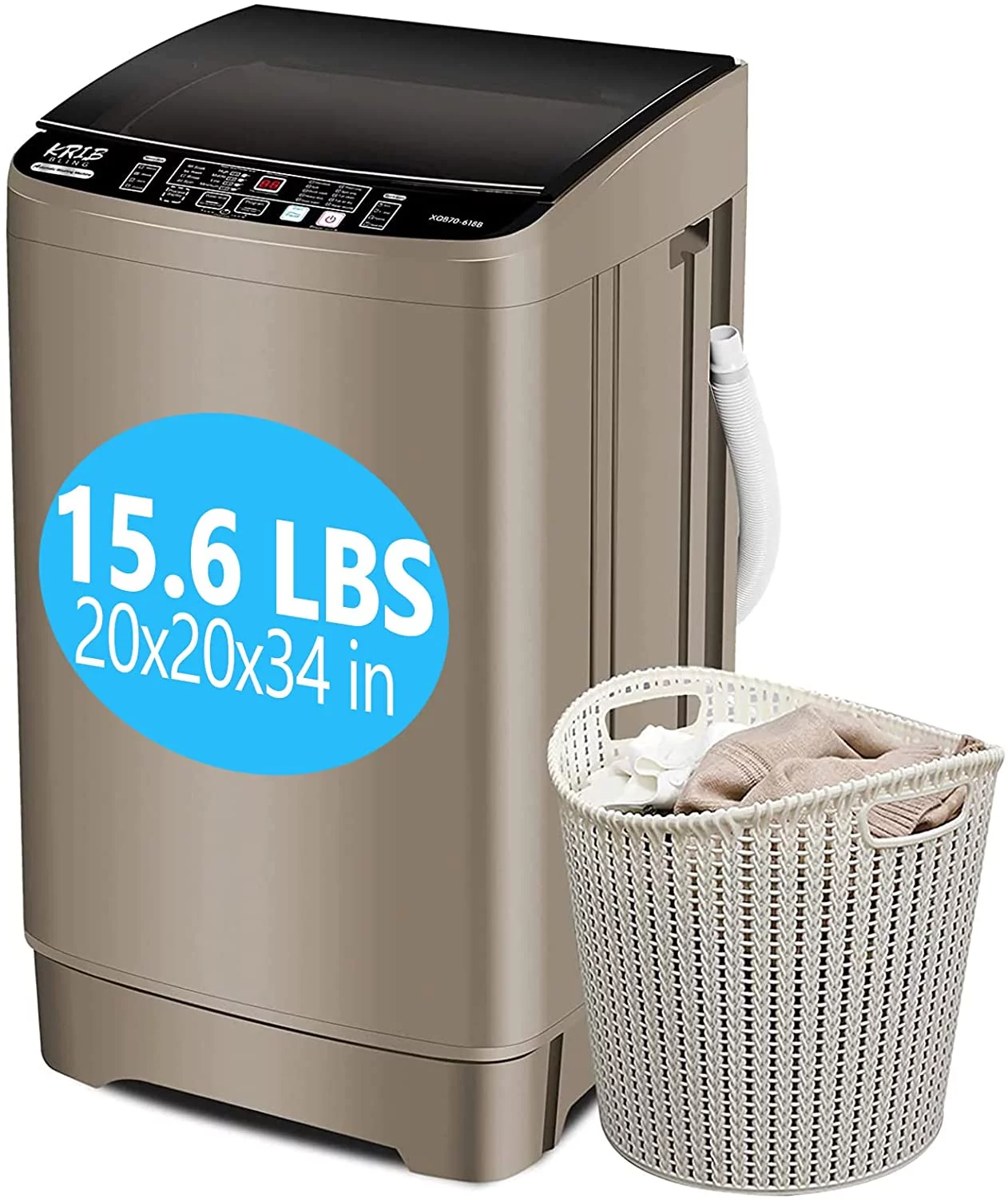 Full-Automatic Washing Machine 15.6 lbs Krib Bling Portable Compact Laundry Washer with Drain Pump
