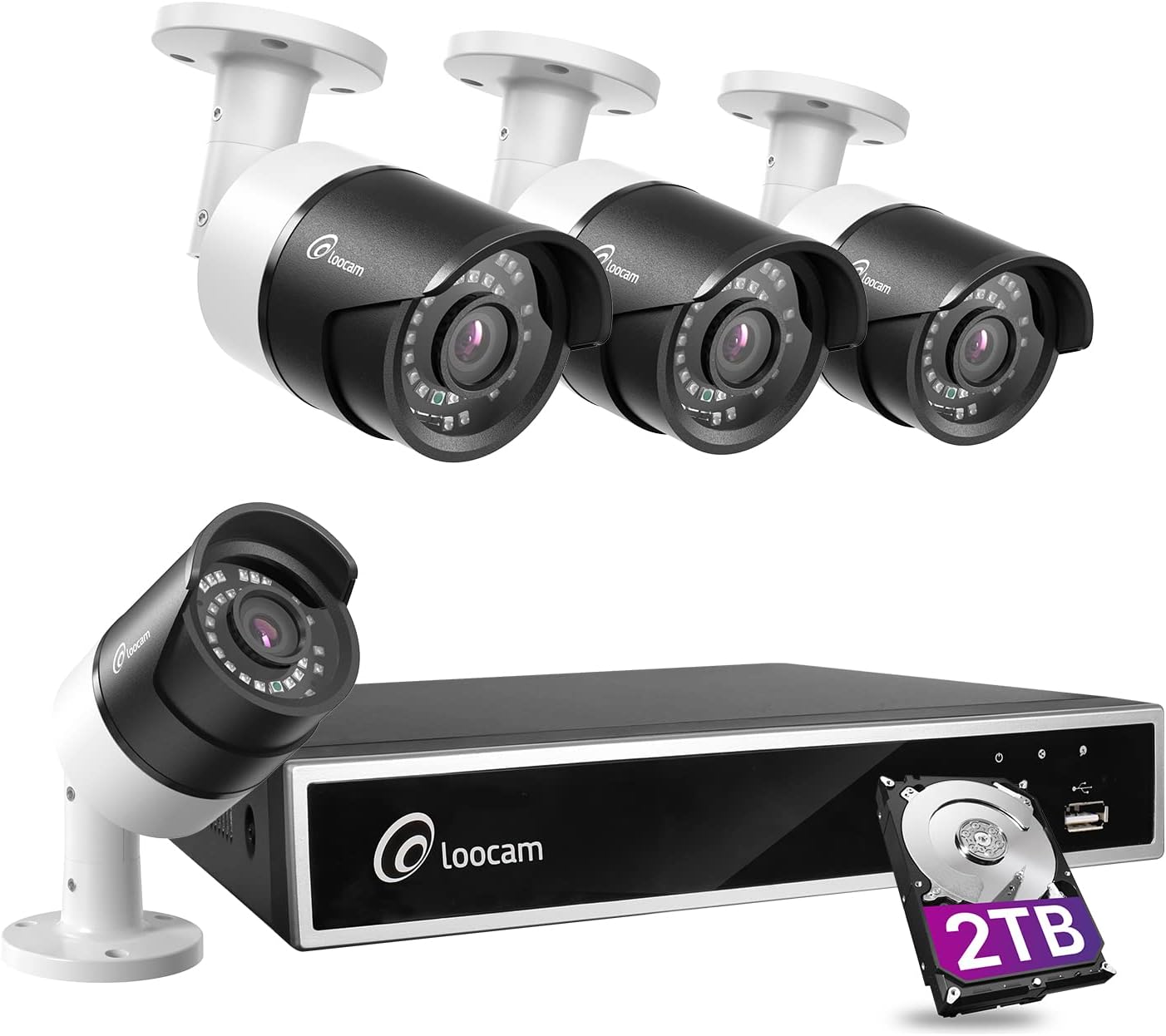 Loocam 1080p 8 Channel Security Camera System,H.265+ 5MP Lite 8CH Surveillance DVR w/2TB HDD and 4 X Bullet Cameras,Weather-resistant with 150ft Night Vision,Smart Playback,Instant Alert,Remote Access