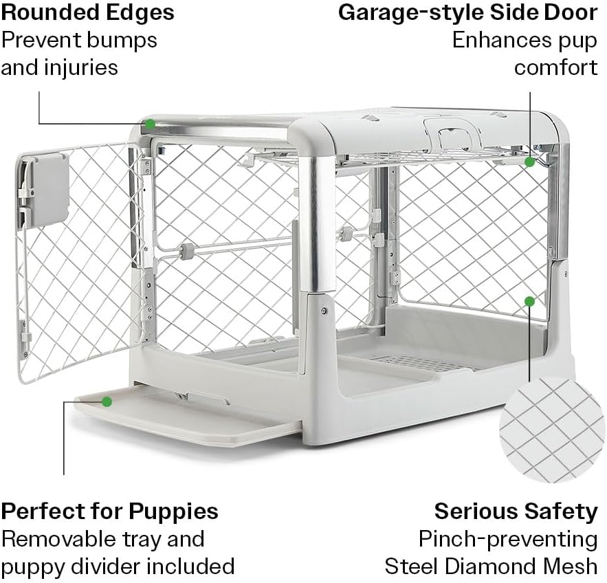 Diggs Revol Dog Crate (Collapsible Dog Crate, Portable Dog Crate, Travel Dog Crate, Dog Kennel) for Small Dogs and Puppies (Ash)