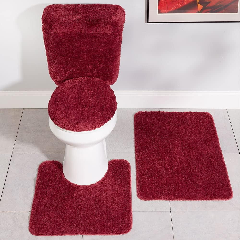 Stoneberry Home Plush 5-Piece Bath Rug Set, Burgundy