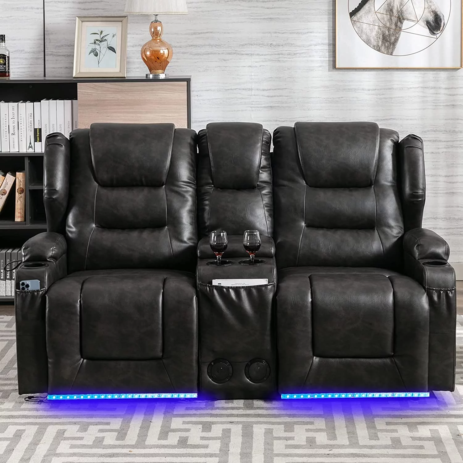 IPKIG Electric Home Theater Seating- Power Recline Chair Loveseat RV Sofa with Console, 67